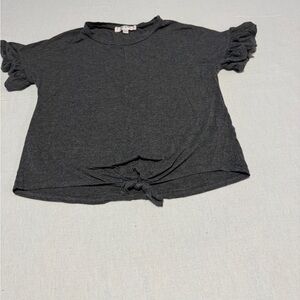 Moa Moa Size Large Charcoal Gray Girl's Ruffle Sleeve Top